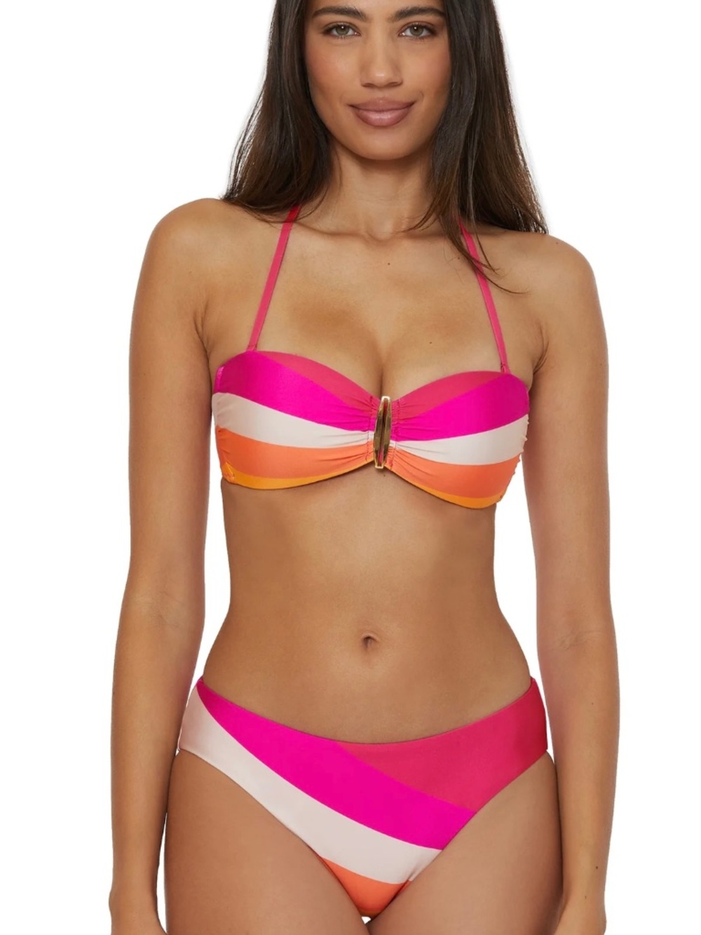 Trina Turk Sunburst Colorblock Bandeau Hipster Bikini Hot Pink Orange Red White